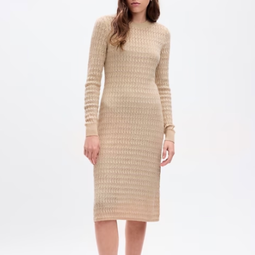 GAP Textured Midi Sweater Dress - Gold